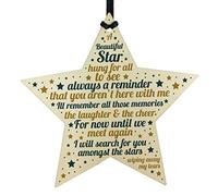 RED OCEAN Memorial Plaques For Mum Dad Nan Grandad Wooden Star Remembrance Ornament Keepsake