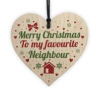 RED OCEAN Merry Christmas Card Favourite Neighbour Wooden Heart Plaque Friendship Gift Handmade THANK YOU