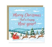 RED OCEAN Merry Christmas Card Happy New Year Greetings Cards For Friends or Family Xmas 145x145mm With Kraft Envelope For Colleagues Teachers Neighbours