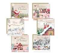 RED OCEAN Merry Christmas Card Pack of 6 Multipack Xmas Cards For Friends Family Colleagues Teachers 145x145mm With Kraft Envelope Christmas Card For Kids Children Men Women