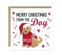 RED OCEAN Merry Christmas From The Dog Card Novelty Dogs Christmas Xmas Cards For Dog Dad Mum 145x145mm With Kraft Envelope Funny Pet Greetings Cards