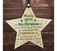 Red Ocean Missing You This Christmas Wooden Star Tree Memorial Decoration Ornament Gift