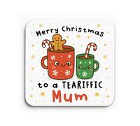 Red Ocean Mum For Christmas Merry Christmas Mum Coaster From Daughter Son TEA RIFFIC Thank You For Her Keepsake