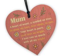 Red Ocean Mum, Love You With All My Might Wooden Heart - Handcrafted Keepsake With Sentimental Message