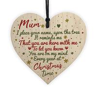RED OCEAN Mum Memorial Christmas Tree Bauble Decoration Handmade Wooden Hanging Heart Sign Gift For Mum Mother Keepsake