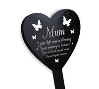RED OCEAN Mum Memorial Graveside Remembrance Plaque Acrylic Heart Stake Garden Tribute Grave Plaque Missed Beyond Measure Memorial Plaque