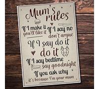 RED OCEAN Mum's Rules Hanging Plaque Humorous Kitchen Plaque Vintage Wall Sign Shabby Chic Birthday Gift