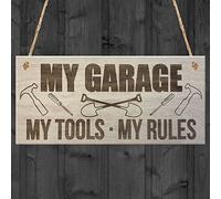 Red Ocean My Garage My Tools My Rules Man Cave Shed Hanging Plaque Fathers Day Gift Sign