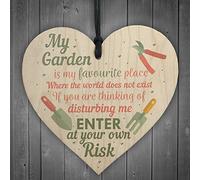 RED OCEAN My Garden Gardening Wooden Heart Funny Novelty Garden Shed Sign Plaque Friendship Enter Own Risk Gift