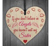 Red Ocean My Sister An Angel Wooden Hanging Heart Cute Love Plaque