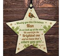 RED OCEAN Nan Robin Memorial Chirstmas Tree Bauble Wooden Star Xmas Decoration Memorial Gift