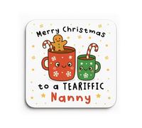 Red Ocean Nanny For Christmas Merry Christmas Nanny Coaster From Granddaughter Grandson TEA RIFFIC Thank You For Her Keepsake