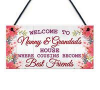 RED OCEAN Nanny & Grandads House Cousins Best Friends Shabby Chic Hanging Sign Plaque Home Decor Gran/Grandma