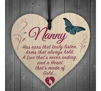 RED OCEAN Nanny Has A Heart Of Gold Hanging Wooden Heart Plaque Sign Cute Grandmother Gift