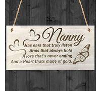Red Ocean Nanny Has Ears That Truly Listen Arms That Always Hold A Love That's Never Ending And A Heart That's Made Of Gold Wooden Plaque Birthday Gift Sign Present Heart Shabby Chic