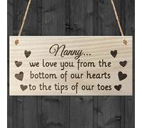 Red Ocean Nanny We Love You From The Bottom Of Our Hearts To The Tips Of Our Toes Grandma Gift Wooden Hanging Plaque Gran Birthday Present Love Hearts