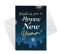 RED OCEAN New Year Card, Happy New Year Celebration Card With White Envelope, Happy New Year Greetings Card For Friends Family Colleagues Neighbours