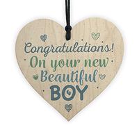 Red Ocean Newborn Baby Boy Gift Present Christening Shower Pregnancy Congratulations Keepsake Wood Heart Plaque
