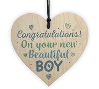 Red Ocean Newborn Baby Boy Gift Present Christening Shower Pregnancy Congratulations Keepsake Wood Heart Plaque