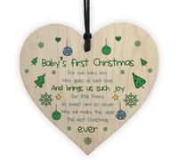 Red Ocean Newborn Baby First Christmas Wood Heart Tree Decoration Bauble Keepsake Gifts For Son