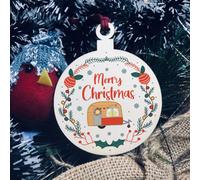 Red Ocean Novelty Caravan Bauble Design Hanging Wood Decoration