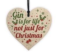 RED OCEAN Novelty Gin Gift Funny Christmas Tree Bauble Decoration Wooden Heart Secret Santa Gifts