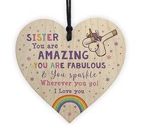 RED OCEAN Novelty Sister Gift For Birthday Christmas Unicorn Plaque Wooden Heart From Brother