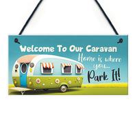 Red Ocean Novelty Style Hanging Caravan Sign - Home Is Where You Park It - Caravan Decor For Indoor/outdoor Use