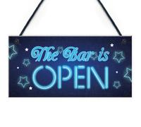 Red Ocean Novelty The Bar Is Open Hanging Plaque Home Bar Man Cave Vodka Gin Door Sign