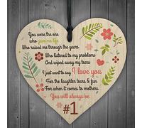 RED OCEAN Number One Mother Wooden Hanging Heart Sign Present for Mum