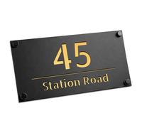 Red Ocean Number Signs Personalised House Laser Cut 3d Door Street Address Matt Black and Silver Plaque 280x140mm Wall Mounted Adress Plaque (Matt Black and Gold)