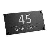 Red Ocean Number Signs Personalised House Laser Cut 3D Door Street Address Matt Black / Silver Plaque 280X140mm Wall Mounted Address Plaque