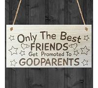 Red Ocean Only The Best Friends Get Promoted To Godparents Wooden Hanging Plaque Sign Gift