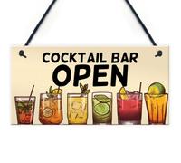Red Ocean Open Cocktail Bar Signs And Plaques For Home Bar, Garden Bar Decoration Accessories For Outdoor Garden Home Bar Pub