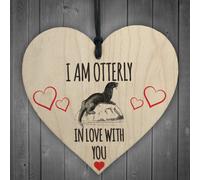 Red Ocean Otterly In Love With You Wooden Hanging Heart Plaque