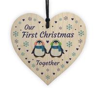 Red Ocean Our First 1St Christmas Together Wooden Bauble Heart Christmas Tree Gift For Couple