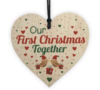 Red Ocean Our First 1St Christmas Tree Bauble Decoration Anniversary Handmade Wooden Hanging Heart Gift Keepsake