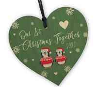 Red Ocean Our First Christmas Together 2023 Christmas, Hanging Wooden Heart Bauble Tree Decoration, 1St Christmas