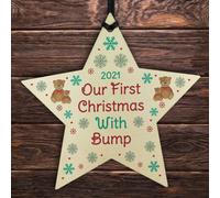 Red Ocean Our First Christmas With Bump 2021 Hanging Star Decoration New Mum Dad Gift