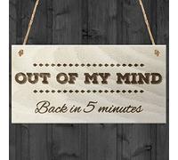 Red Ocean Out Of My Mind Back In 5 Minutes Novelty Wooden Hanging Plaque Funny Joke Gift Sign