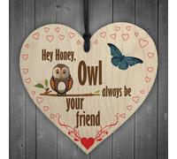 Red Ocean Owl Always Be Your Friend Hanging Heart Plaque Sign Gift