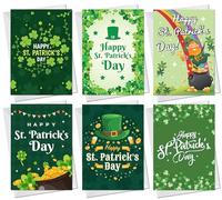 RED OCEAN Pack of 6 St. Patrick's Day Greeting Cards and White Envelopes, St Patrick's Day Cards For Friends or Family, Irish Day Cards with Shamrock for Best Friend, Husband, Wife, Brother, Sister