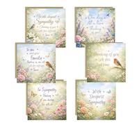 RED OCEAN Pack of 6 Sympathy Cards with Envelopes, Luxury Floral Condolence Card Set, Bereavement Thinking of You Cards, Blank Inside, Premium 350gsm Square Cards 14.5cm x 14.5cm