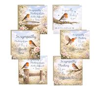 RED OCEAN Pack of 6 Sympathy Cards with Envelopes, Luxury Floral Condolence Card Set, Bereavement Thinking of You Cards, Blank Inside, Premium 350gsm Square Cards 14.5cm x 14.5cm