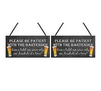 RED OCEAN Patient Bartender Funny Pub Landlord Alcohol Gift Hanging Plaque Man Cave Sign (Pack of 2)