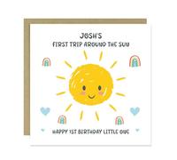 RED OCEAN Personalised 1st Birthday Card For Son Grandson Nephew Godson First Trip Around The Sun First Birthday Card For Baby Son From Mum Dad With Envelope Included