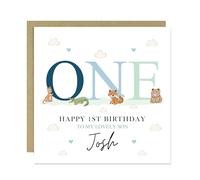 RED OCEAN Personalised 1st First Birthday Card For My Lovely Son Grandson Nephew Godson First Birthday Card For Baby Boy From Mum Dad With Envelope Included