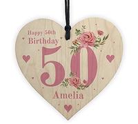 RED OCEAN Personalised 50th Birthday Card Mum Sister Auntie Friend Wood Heart Floral Gift