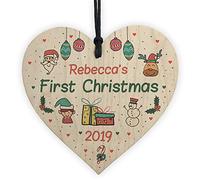 RED OCEAN Personalised Baby's First 1st Christmas Bauble Wood Heart Tree Decoration Keepsake