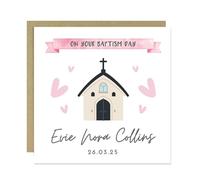 RED OCEAN Personalised Baptism Card, On Your Baptism Day Card For Daughter Goddaughter Christening Card Name And Date Card For Baptism Keepsake Cute Church Card